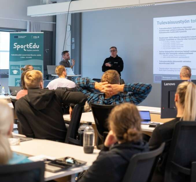 SportEdun toinen tulevaisuustyöpaja Tiedepuistolla Joensuussa. Jan Norra ja Pasi Majoinen esittävät.