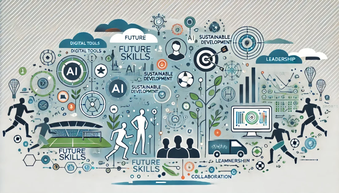 Kuvituskuva - Tulevaisuuden osaamistarpeet liikunta-alalla, kuva toteutettu DALL·E 3 -tekoälyllä.