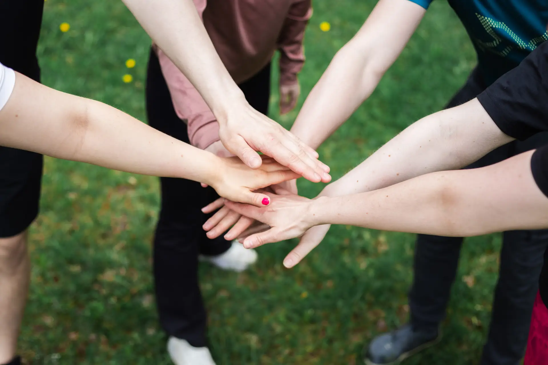 Kuvituskuva - viisi henkil&ouml;&auml; ly&ouml; k&auml;tt&auml; p&auml;&auml;lle