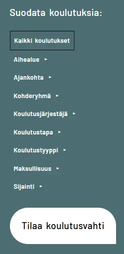 SportEdu koulutusten suodattimet ja Tilaa koulutusvahti -painike